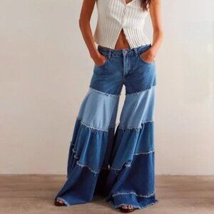 Free People We The Free Dreamscape Tiered Wide-Leg Jeans NWOT